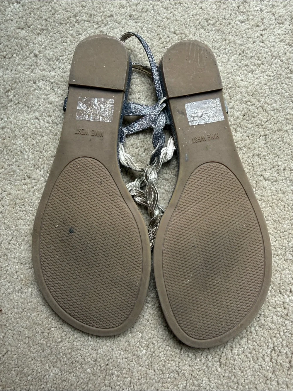 Vintage Nine West Women's Sparkly Black/Dark Gray Braided Thong Sandals